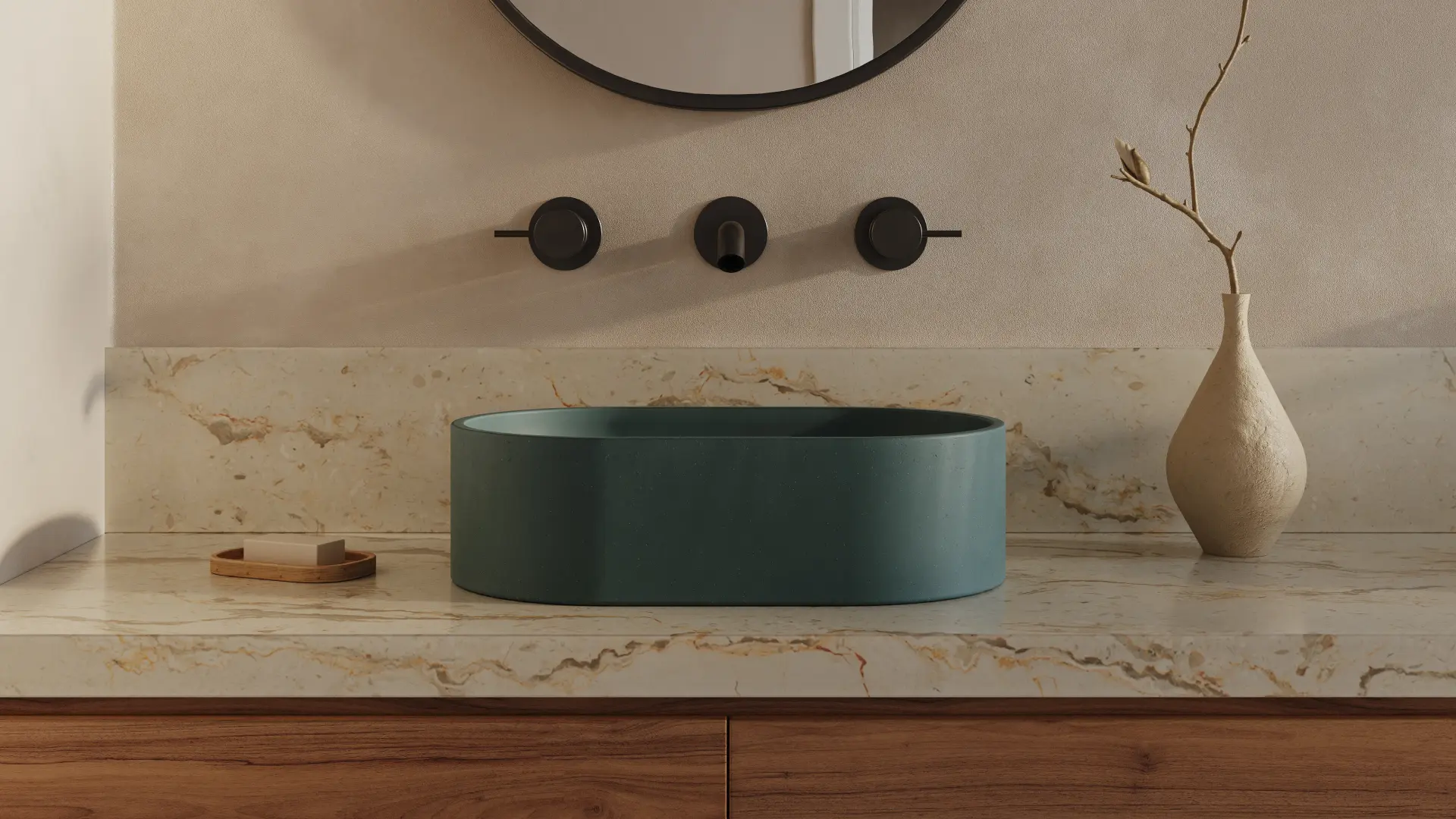 Elle concrete vessel sink in Pine finish