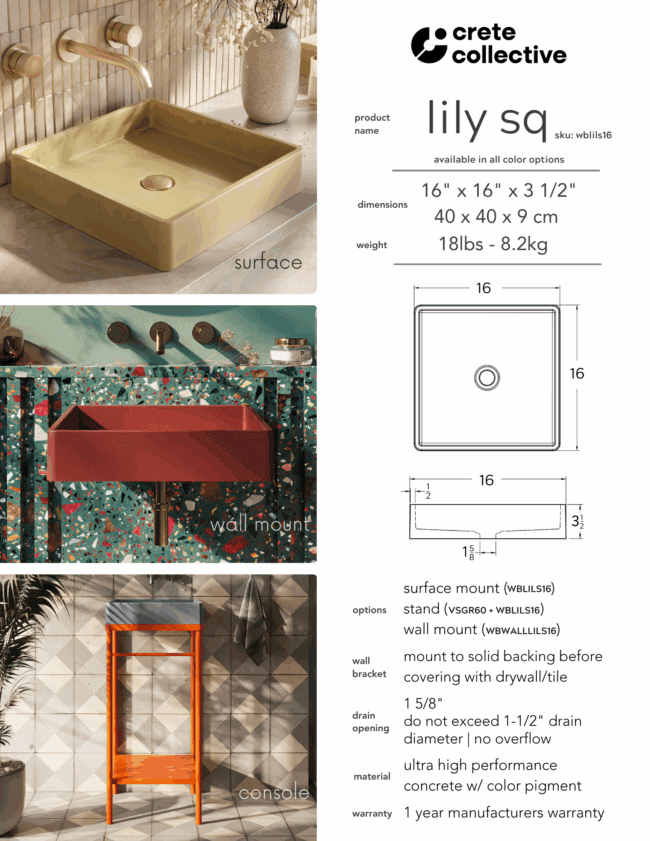 Lily - Square Concrete Vessel Sink - Image 4