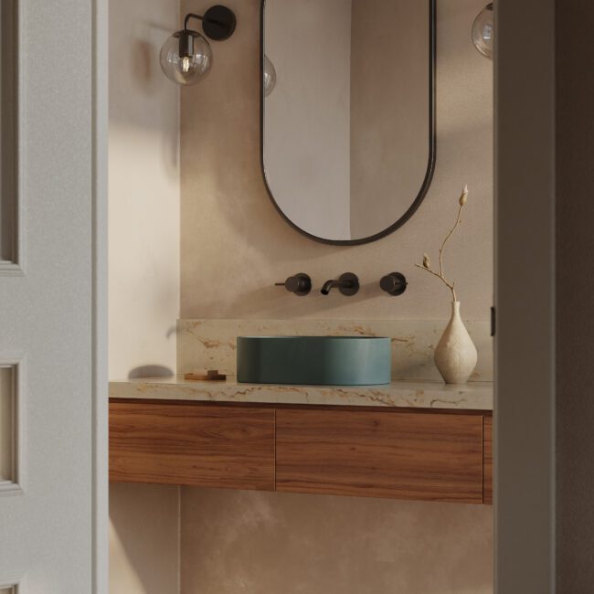 Elle green concrete vessel sink by Crete Collective, modern oval bathroom sink