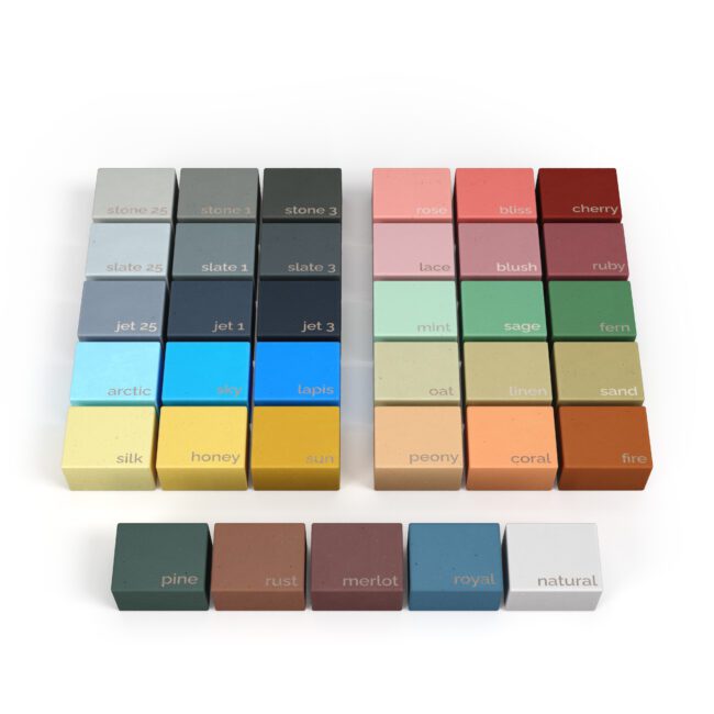 Crete Collective concrete sink color samples full set, 35 concrete sink color options including neutrals, brights, and earth tones