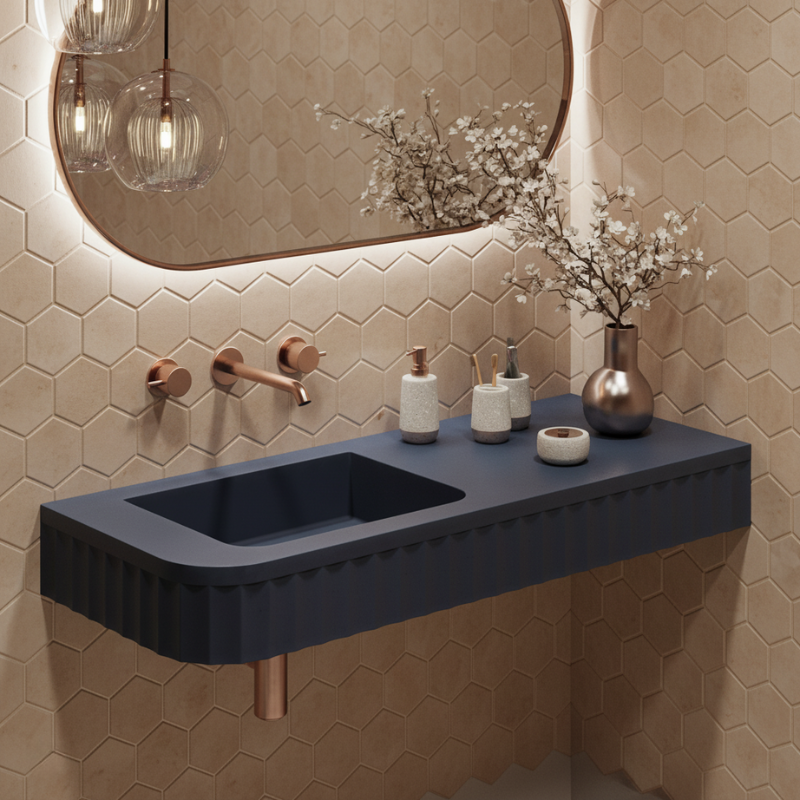 Maya - Right Corner Wall Mounted Concrete Sink - Image 2